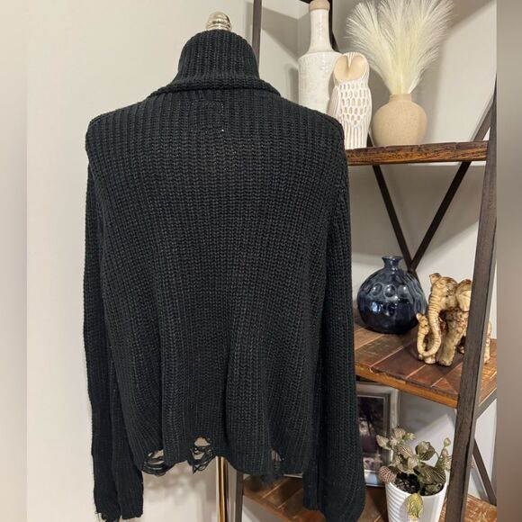 Chaser Distressed Black Chunky Knit Turtleneck Mock Neck Women’s SIZE MED - Picture 2 of 8